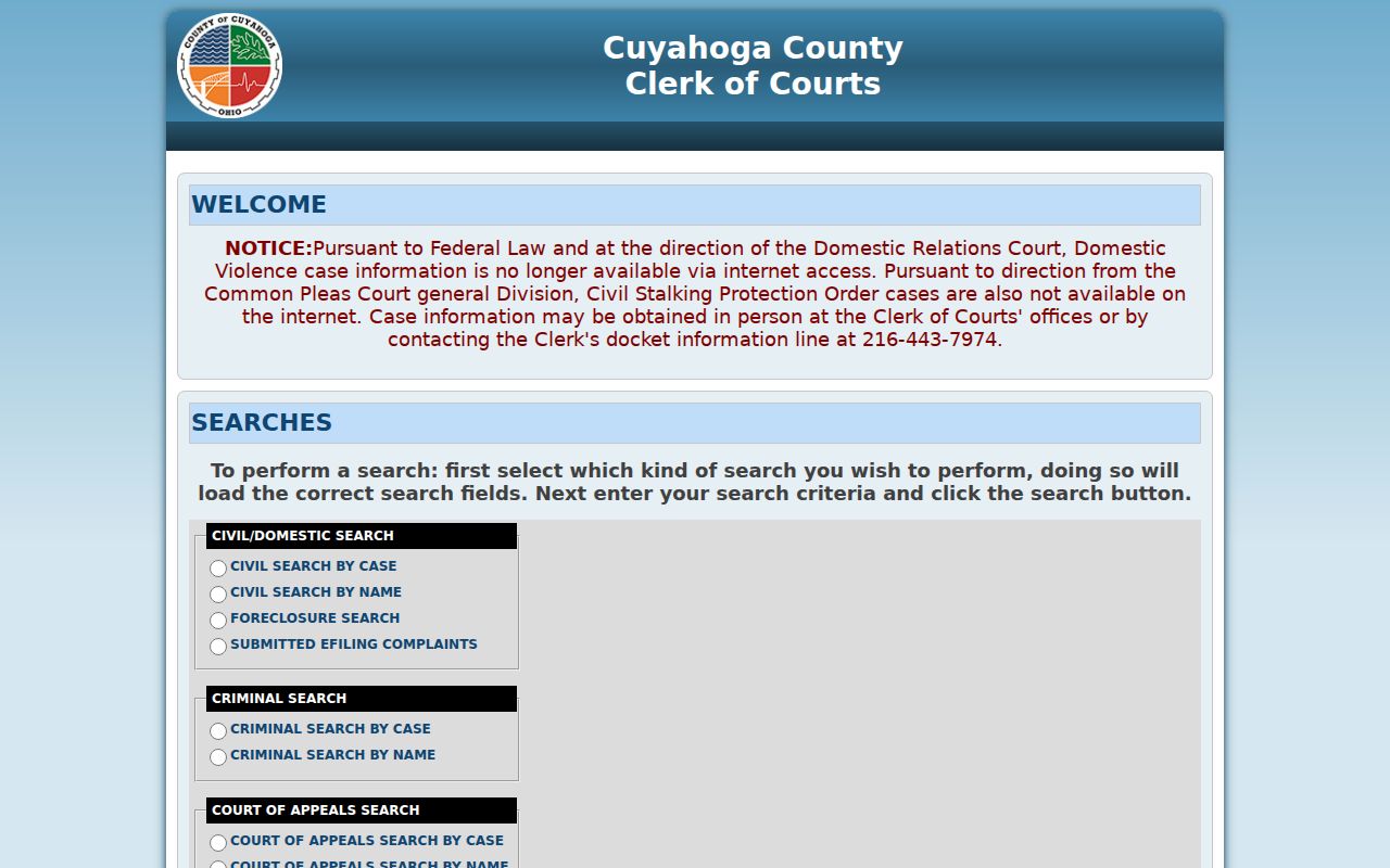 North Olmsted residents directory Common Pleas docket search