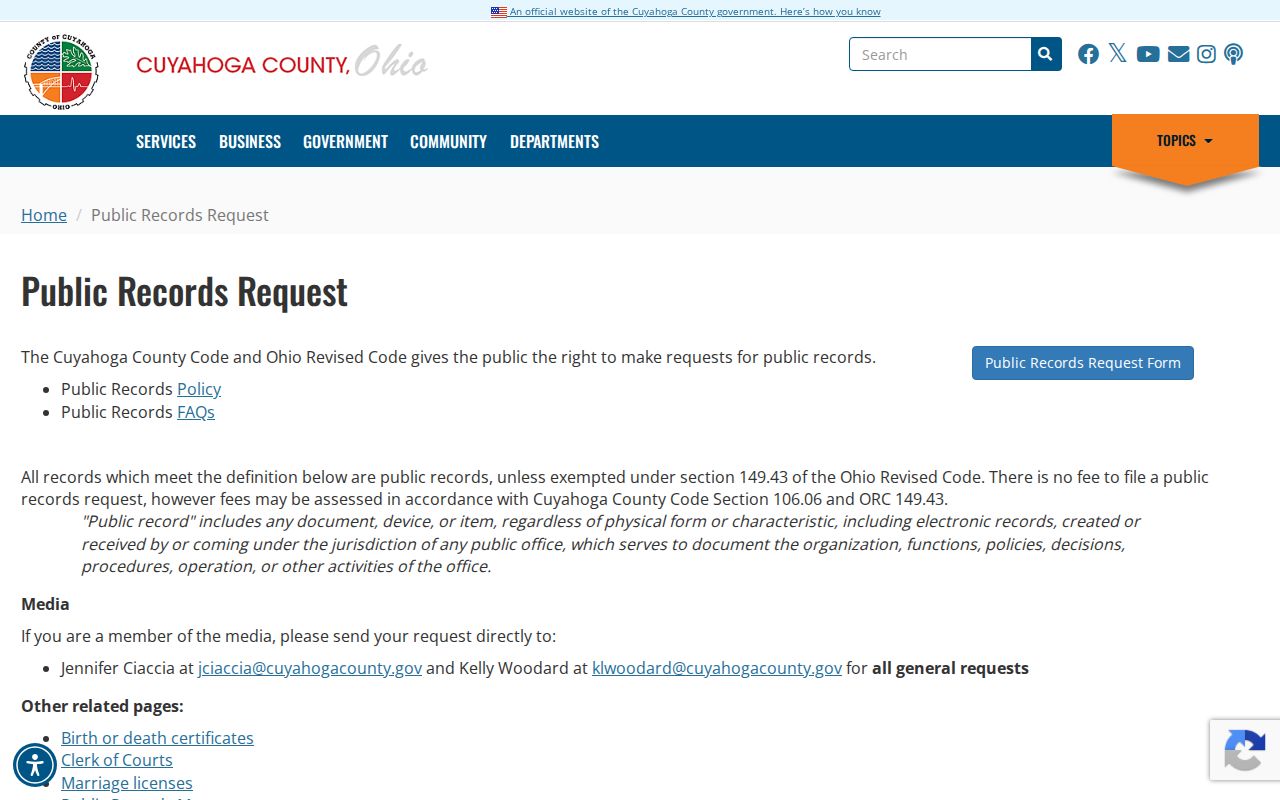 North Olmsted residents directory Cuyahoga County public records request
