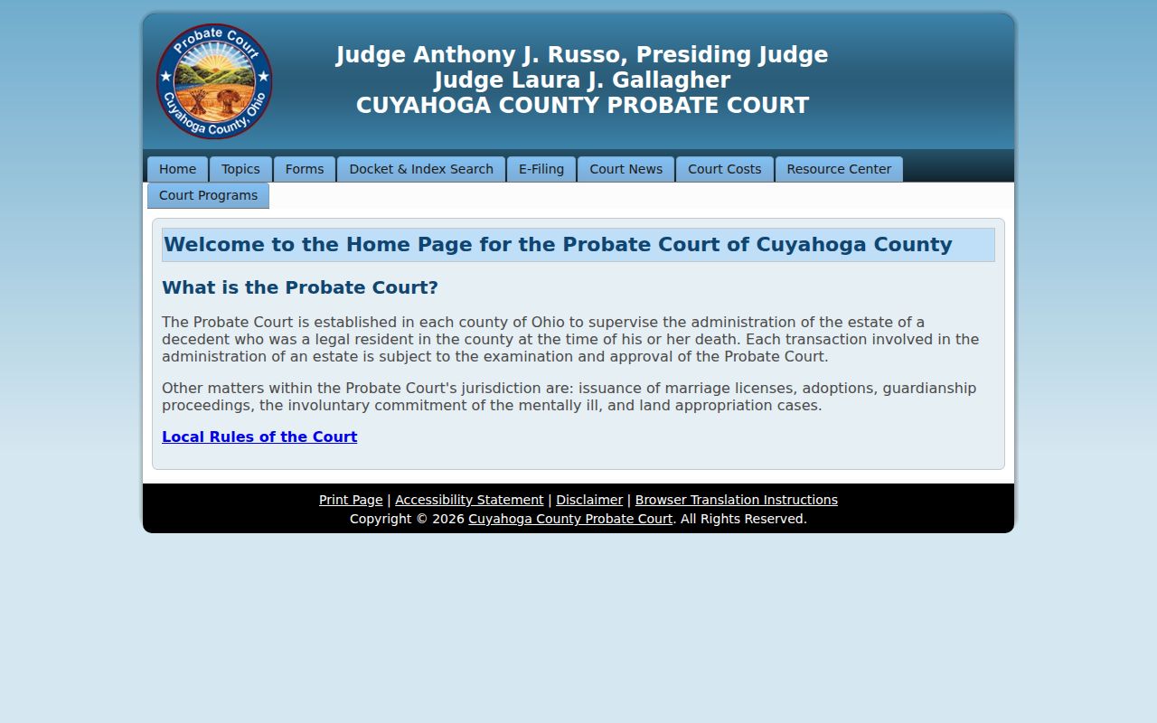 North Olmsted resident lookup through the Cuyahoga Probate Court docket