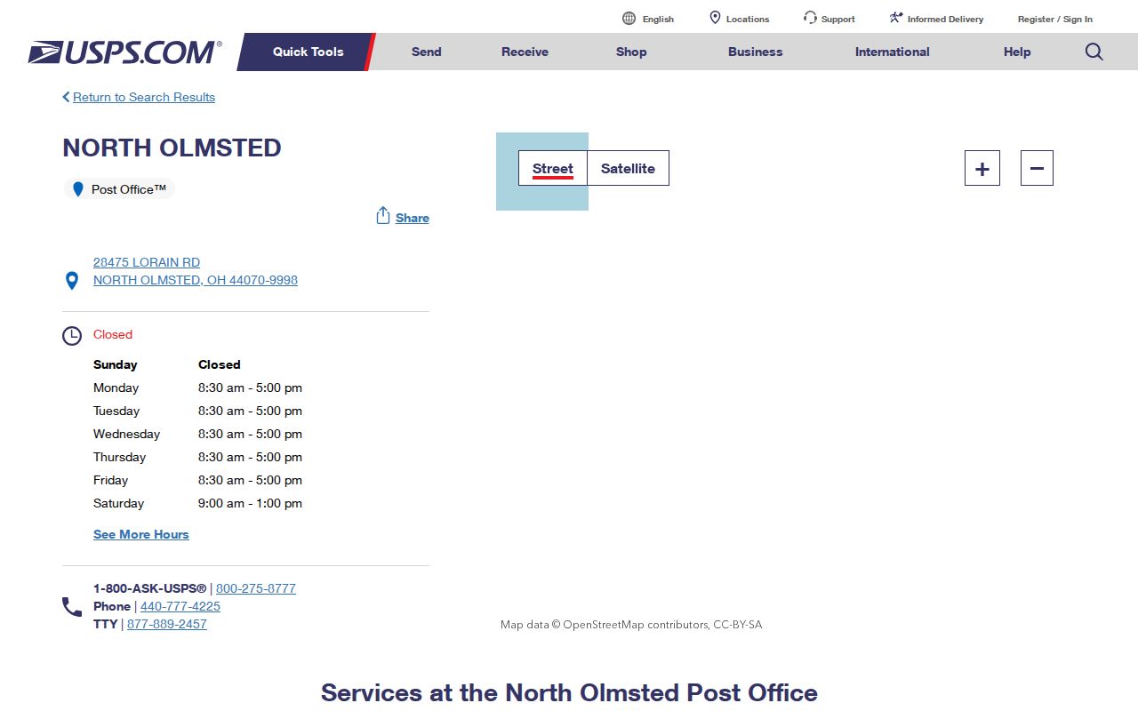 North Olmsted ZIP code directory post office for 44070